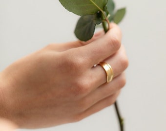Simple Classic Irregular Ring, 18k Gold Plated Ring. Plain Gold Ring, Thick Band Ring, Gold Stack Ring, Statement Ring.
