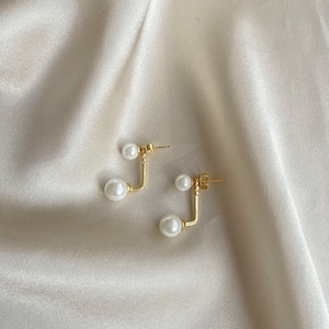 Double Freshwater Pearl Earrings. Bride Pearl Earrings. Large Pearl Earrings. Two Pearl Earrings. Pearl Drop Earrings. Bridesmaid Gifts.