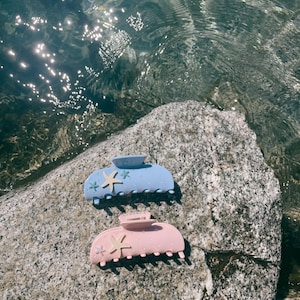 Garra de pelo rosa, garra de pelo de estrella de mar, garras de pelo de vacaciones, regalos de despedida de soltera, garras de pelo de dama de honor, Clips de pelo de verano con diamantes de imitación