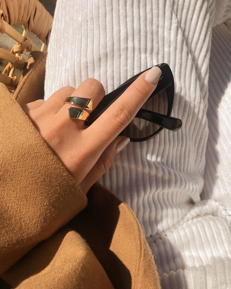 Fashion Rings, Vintage Ring. Statement Ring, Thick Ring, Gifts For Her, Fun Ring, Wide Gold Ring. Chunky Gold Plated Ring. image 2