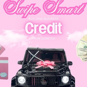 May include: A black SUV with a pink bow on the hood. The car is in front of a pink background with the text "Swipe Smart Building Business Credit From Scratch".