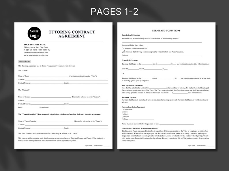 Tutoring Contract Agreement Template, Tutor Contact, Private Tutoring Tutoring Contract Agreement Template, Tutor Contact, Private Tutoring