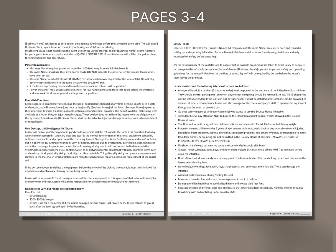 Inflatable Bounce House Rental Agreement Bounce House Rental Etsy