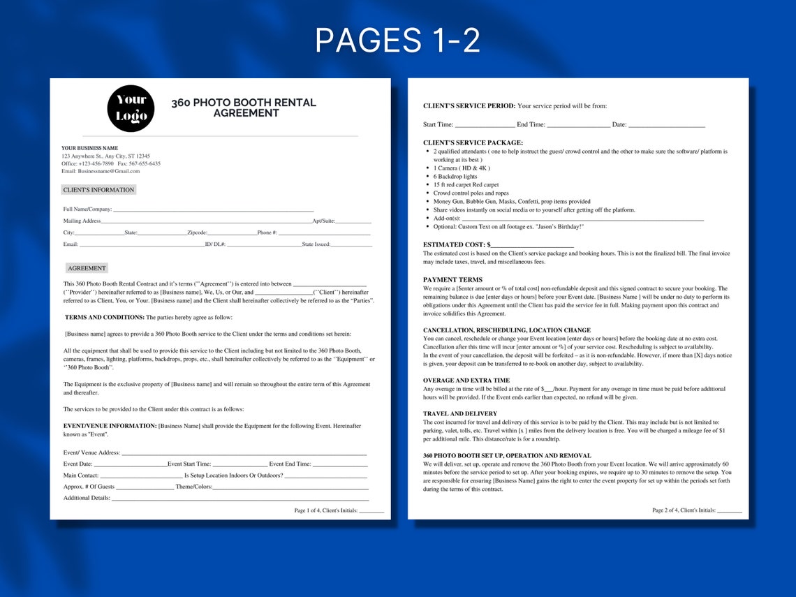  360 Photo Booth Contract Template 360 Photo Booth Rental Etsy