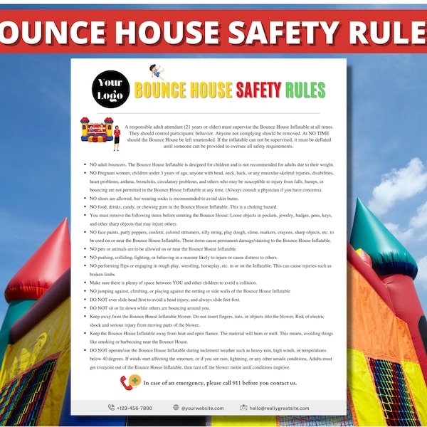 Bounce House Rules, Inflatable Safety Rules, Bounce House Safety Rules, Bounce House Rental Agreement, Editable, Canva