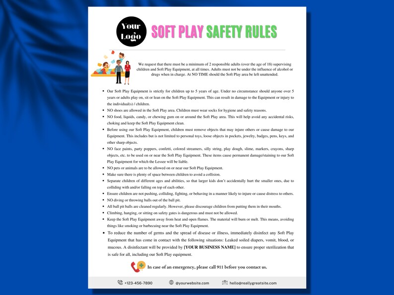 Soft Play Rules Sign, Soft Play Equipment Safety Rules Sign, Soft Play