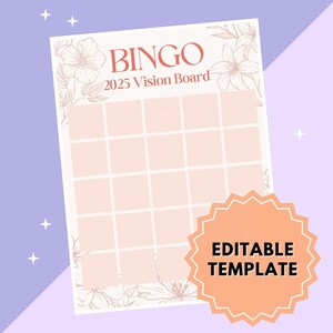 Tablero de visión de bingo floral 2025 / Planificación de objetivos / Tablero de visión para fiesta / Noche de chicas / Tarjeta de bingo / Planificación de bodas / Damas de honor