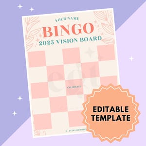 Tablero de visión de bingo a cuadros 2025 / Planificación de objetivos / Tablero de visión para fiesta / Noche de chicas / Tarjeta de bingo / Planificación de bodas / Floral