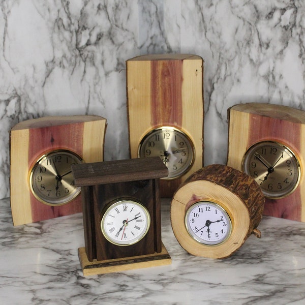 clock, desk clock, wall clock, handmade wooden clock, wooden clock, live edge clock, made in USA, Made in Iowa, one of a kind