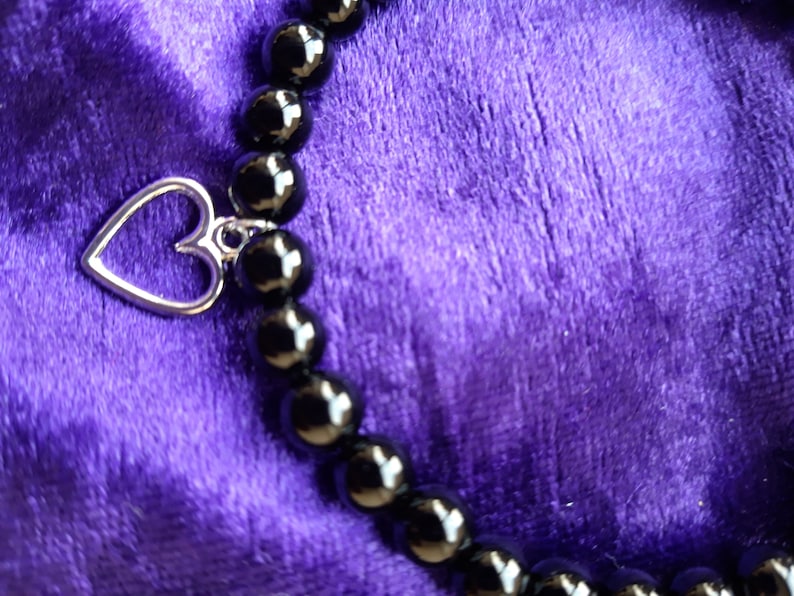 Black Agate Heart Charm Bracelet