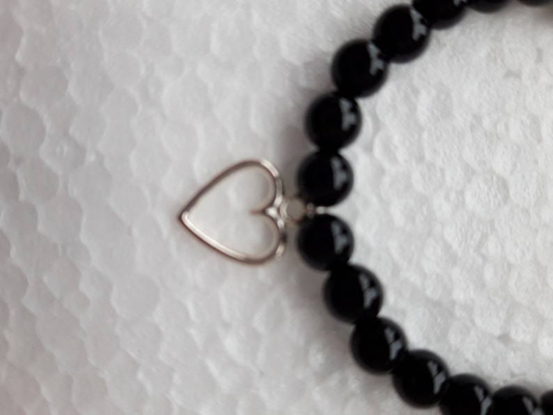 Black Agate Heart Charm Bracelet