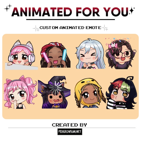 Custom  Animated Emotes for Streamer / Twitch / Discord / Kawaii Emotes / gif Emotes / Character Emotes