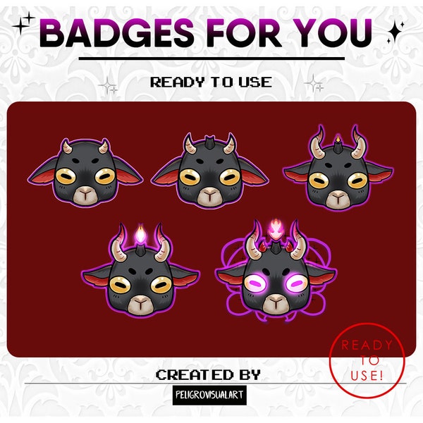 6 Twitch Sub Badges | Satanic Goat | Aesthetic | Baphomet| Goth | Gothcore | Witchy | Dark | Discord | Channel Point | Streamer