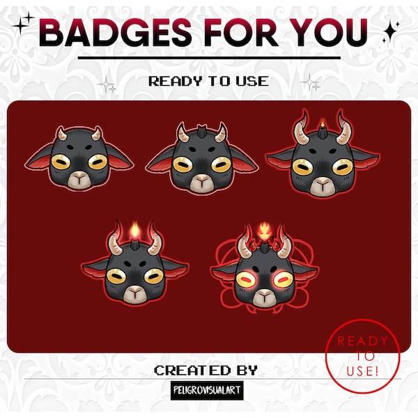 6 Twitch Sub Badges | Satanic Goat | Aesthetic | Baphomet| Goth | Gothcore | Witchy | Dark | Discord | Channel Point | Streamer