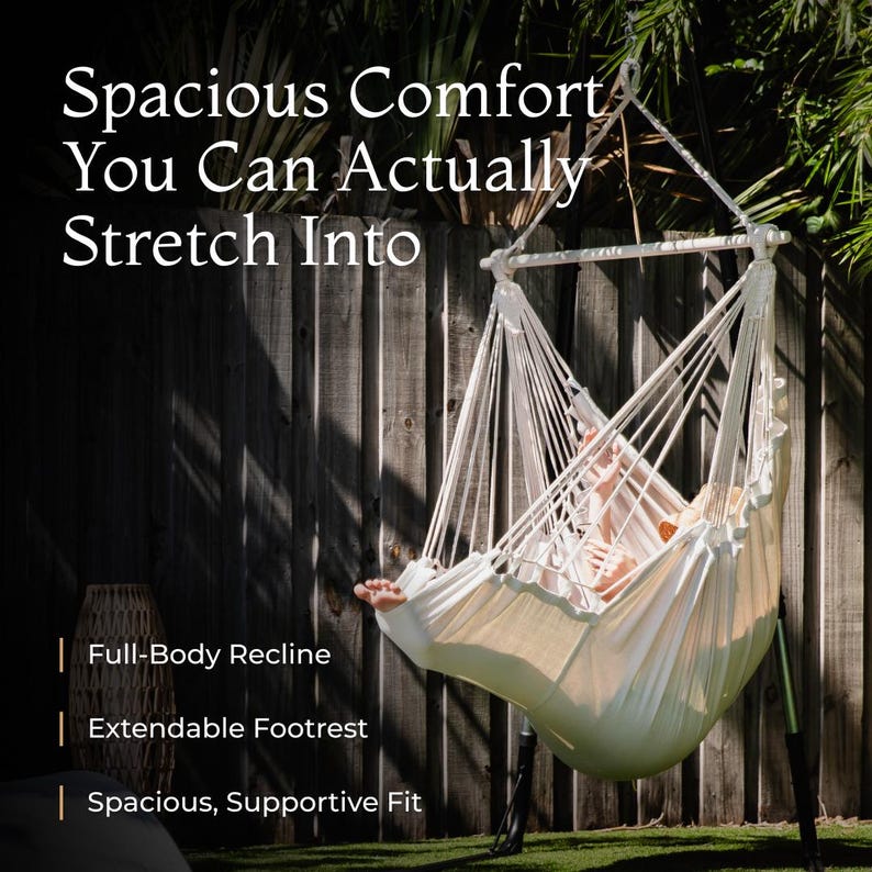 Hanging Hammock Chair Swing – Hanging Chair Indoor/Outdoor – Quick and Easy Setup with Hardware Kit – Durable & Spacious Full Body Support image 2