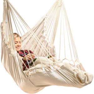 Hanging Hammock Chair Swing – Hanging Chair Indoor/Outdoor – Quick and Easy Setup with Hardware Kit – Durable & Spacious Full Body Support image 1