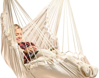 Hanging Hammock Chair Swing – Hanging Chair Indoor/Outdoor – Quick and Easy Setup with Hardware Kit – Durable & Spacious Full Body Support