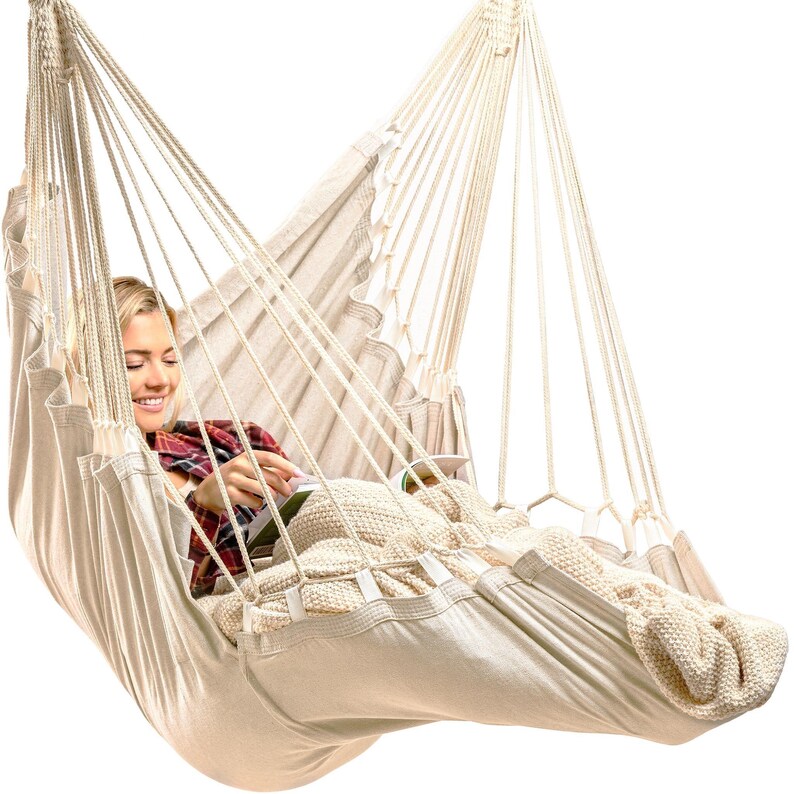 Hanging Hammock Chair Swing – Hanging Chair Indoor/Outdoor – Quick and Easy Setup with Hardware Kit – Durable & Spacious Full Body Support image 1