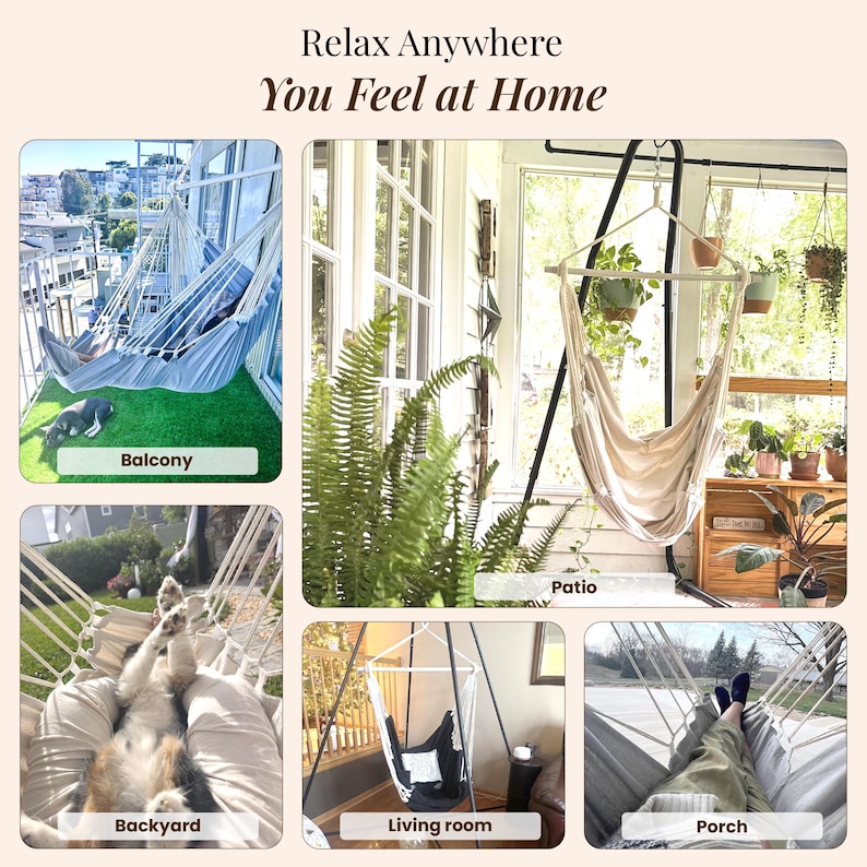 Hanging Hammock Chair Swing – Hanging Chair Indoor/Outdoor – Quick and Easy Setup with Hardware Kit – Durable & Spacious Full Body Support image 7