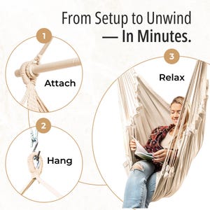 Hanging Hammock Chair Swing – Hanging Chair Indoor/Outdoor – Quick and Easy Setup with Hardware Kit – Durable & Spacious Full Body Support image 3