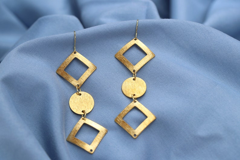 Brass Earrings Dangle Earrings Geometric Brass Dangle Earrings