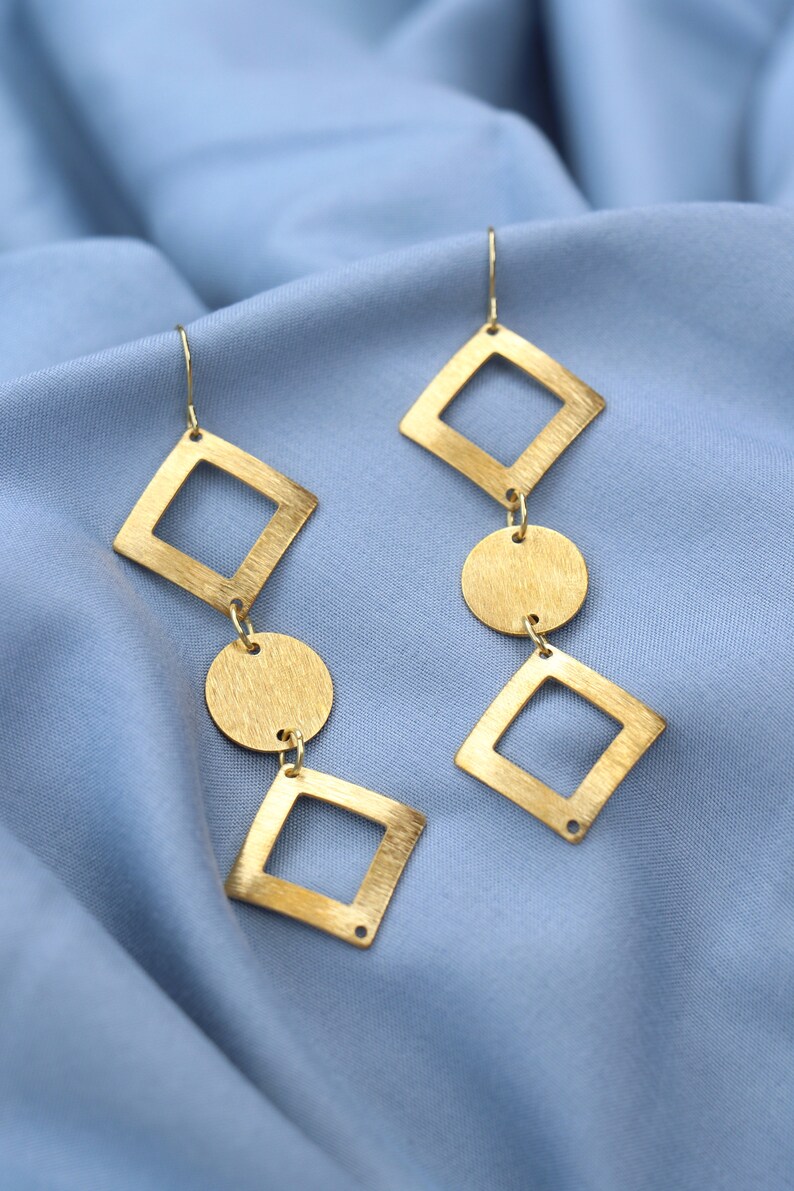 Brass Earrings Dangle Earrings Geometric Brass Dangle Earrings