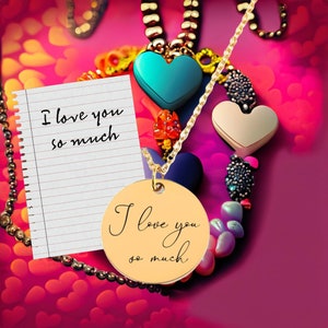 Collier personnalisé avec pendentif manuscrit, bijoux pour la Saint-Valentin, fait main, bijoux pour chéri, collier note d'amour, cadeau personnalisé pour la Saint-Valentin