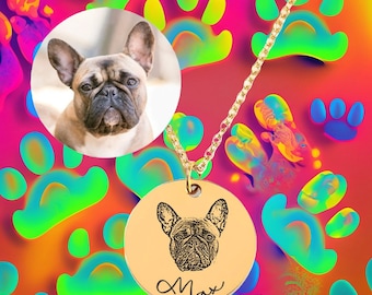 Gepersonaliseerde ketting huisdierportret, op maat gegraveerde hond-/katsieraden