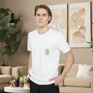 Personalized Pocket T-Shirt Custom LOGO Pocket TShirt Available in 6 Colors with Custom Image, Text or LOGO on Pocket Shirt (Unisex)