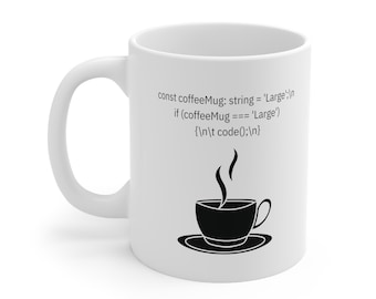 Tasse de codage TypeScript, cadeau pour développeur de logiciels, tasse en céramique de 11 oz