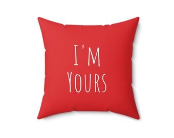 Almohada del día de San Valentín Soy tuya Eres mía Funda de almohada de hilo de poliéster hilado rojo, 16" x 16" HECHO A PEDIDO, otros tamaños disponibles.