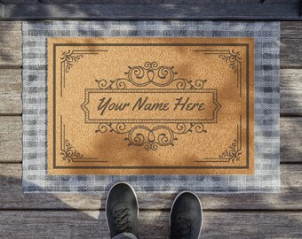 パーソナライズされたファミリーネームドアマット、タフテッドコイアファイバーアウトドアマット