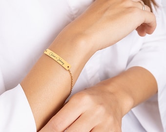 Engraved Name Bar Bracelet, Personalized Jewelry Gift