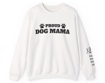 パーソナライズされた犬のママのスウェットシャツ、カスタムペットネームセーター