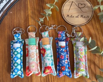 Porta balsamo labbra in tessuto Liberty con portachiavi – Pochette in cotone lavabile in lavatrice