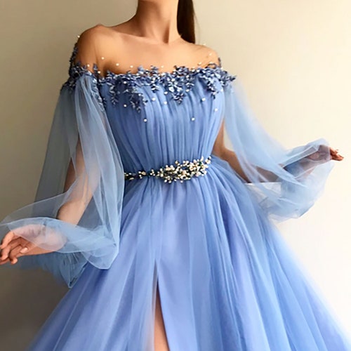 Fairy Blue Prom Dress Sparkly Tulle Dress Party Dress Long - Etsy