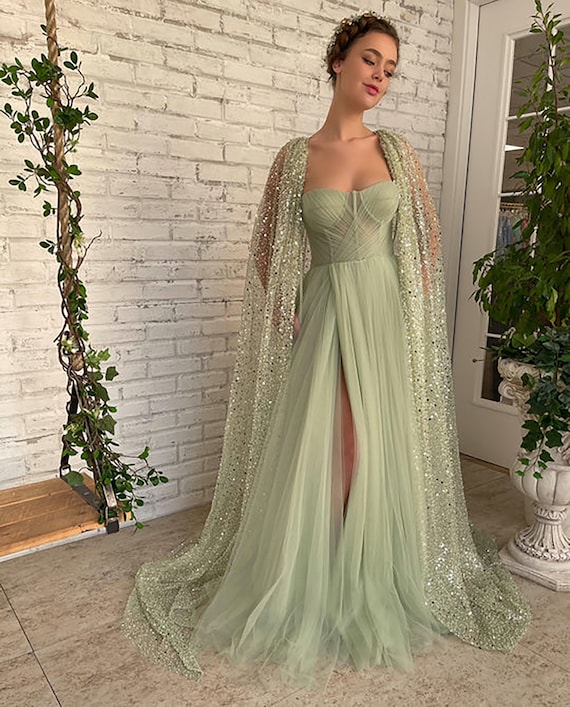 Sage Green Prom Corset A Line Floor-length Aurora Cape Tulle - Etsy  Singapore