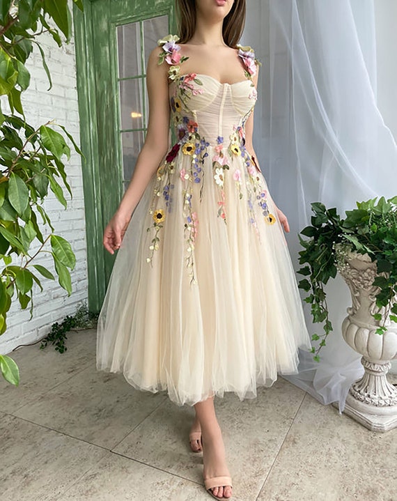 Flower Fairy Lace Corset Dress A Line Tea-length Floral Lace - Etsy UK
