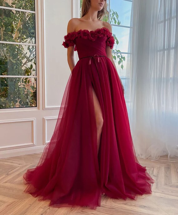Elegant Claret Dance Dress A Line Long Sweetheart Tulle Prom - Etsy  Singapore
