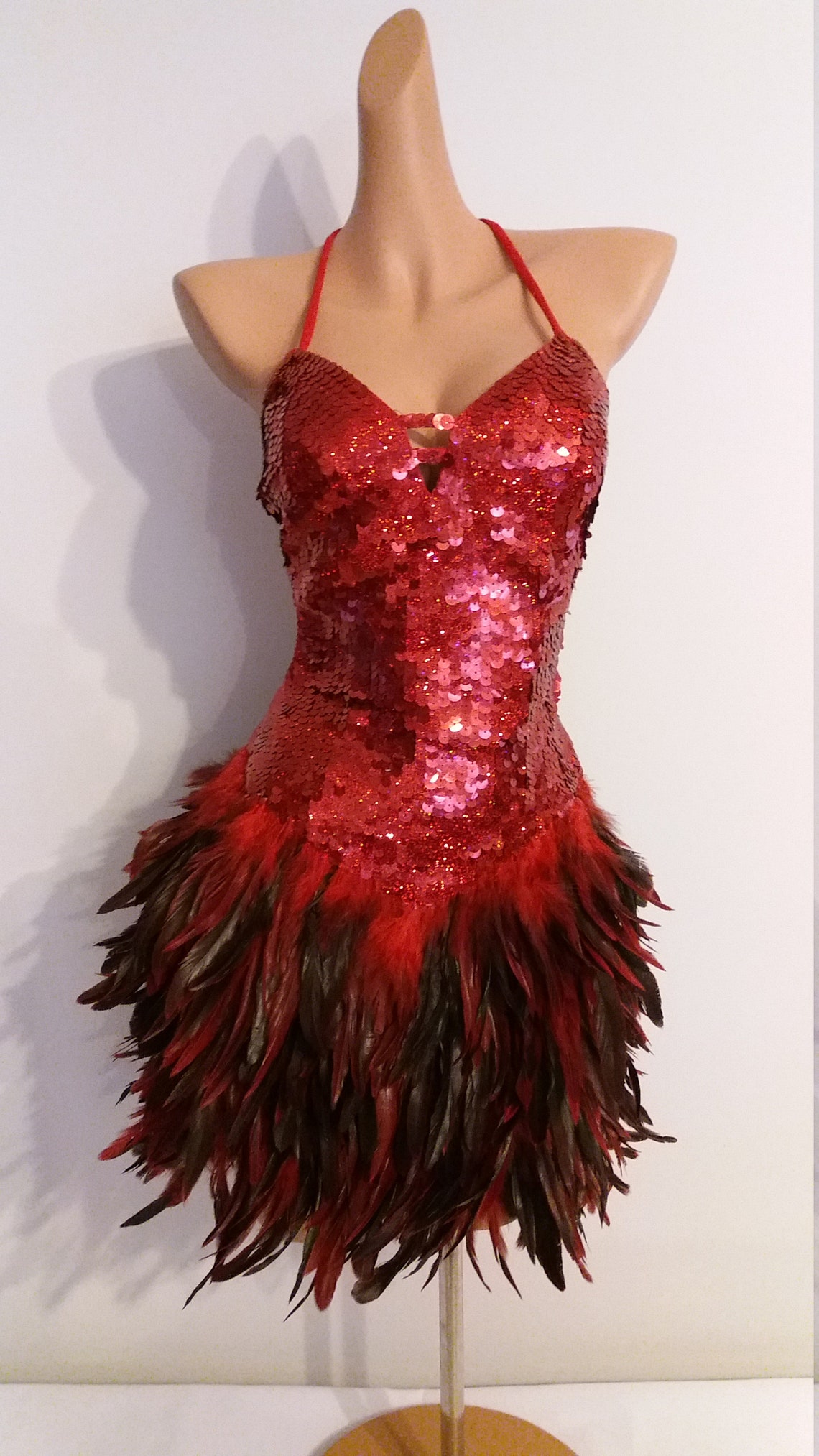 RED color Beads Feather Dress Carnival Brazil Las Vegas | Etsy