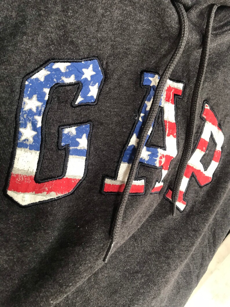 Gap Hoodie american flag embroidery logo sweater pullover jumper long-sleeve streetwear small size black colour