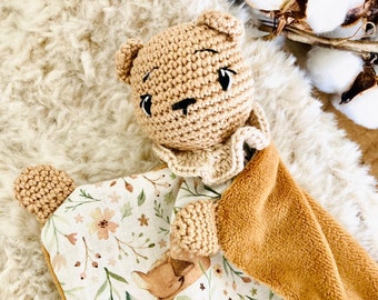 Doudou ourson lange au crochet. Doudou souple lange ourson cadeau de naissance , peluche ourson doudou tissu doudou crochet doudou mouchoir.