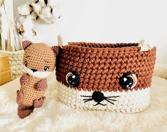 Panière de rangement bébé loutre au crochet, panier crochet loutre , panier bebe, décoration chambre bébé loutre, panier crochet loutre