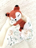 Crochet fox comforter/swaddle, baby gift, plush fox comforter with swaddle