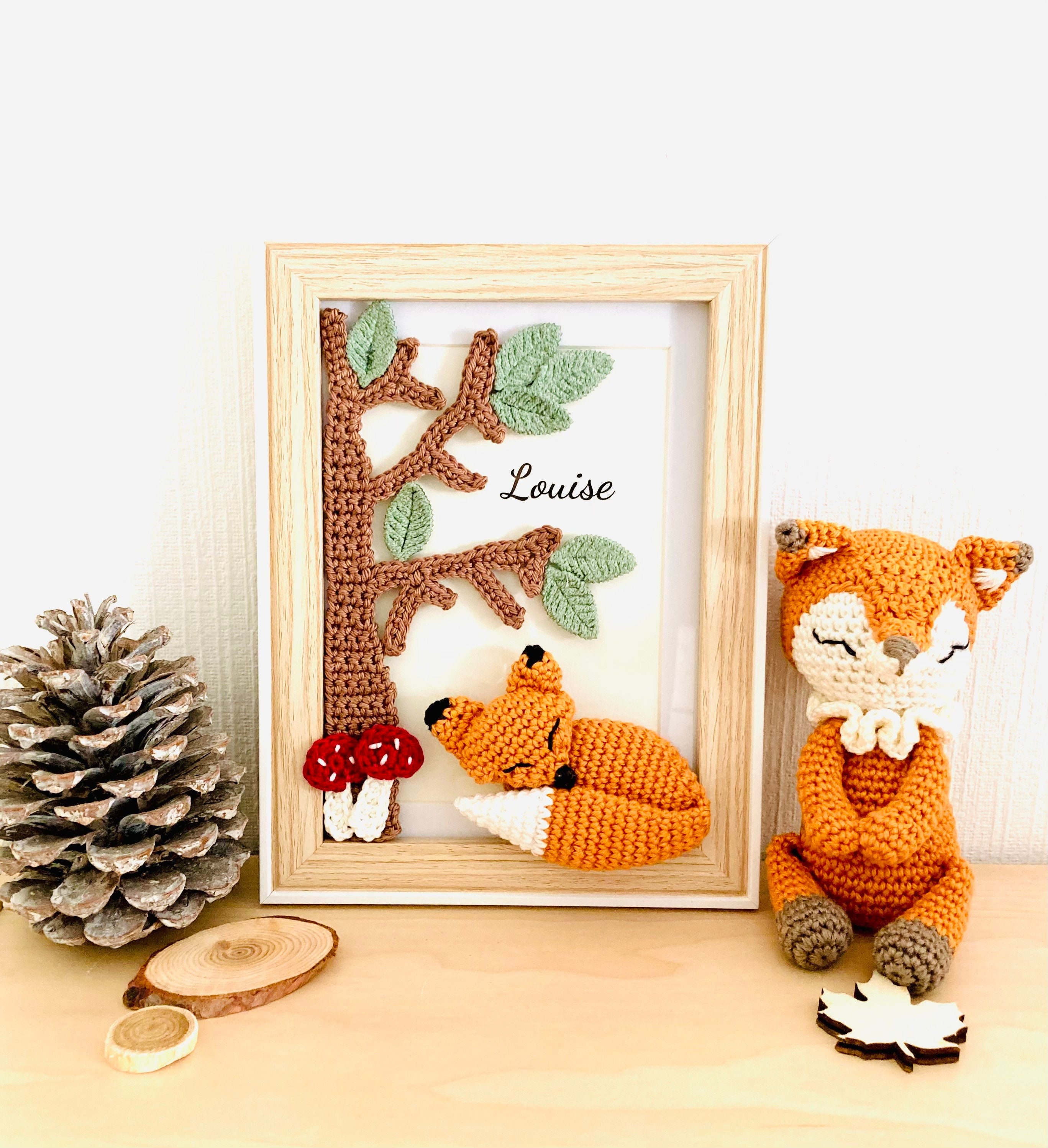 Cadre Naissance Renard Au Crochet avec Prénom Bébé, Cadre Personnalisé Forêt Renard, Décoration Forê