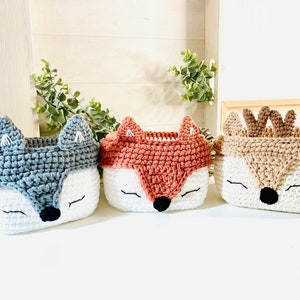 Crochet forest animal basket, crochet deer storage basket, fox basket, wolf basket, fox deer wolf basket,