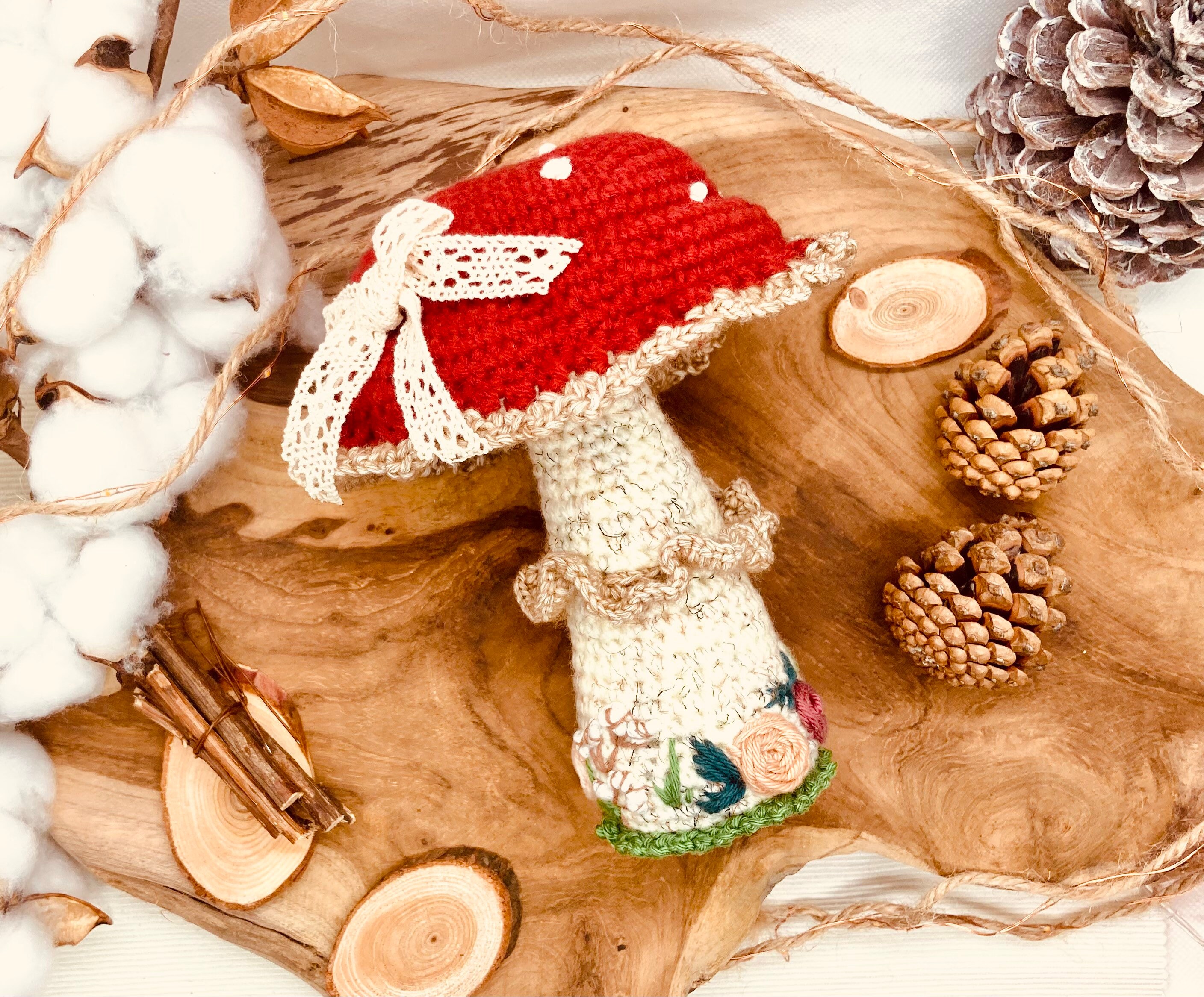 Champignon d'automne, Grand Champignon Brodé, Champignon, Au Crochet, Décoration Noël, Rustique