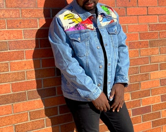 Custom Wearable Art Denim Jacket Men 