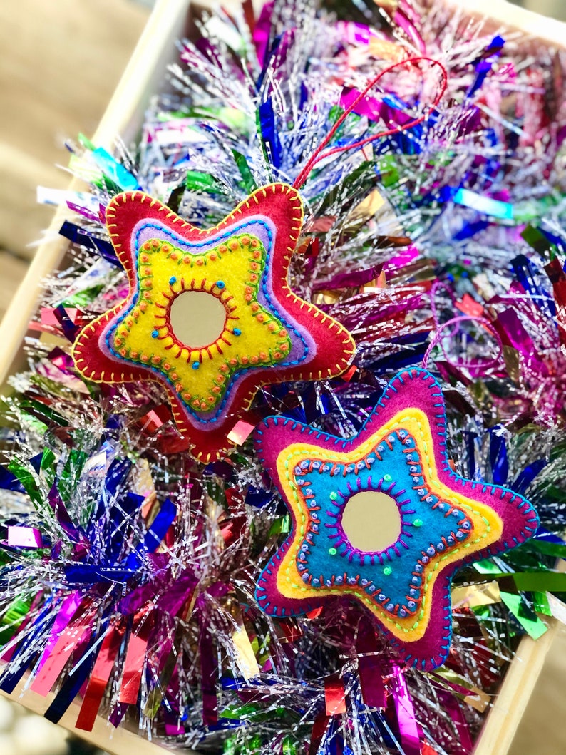 Whimsical Handmade Felt Star Ornaments, Set of 2 (1 Red, 1 Magenta) - Etsy
