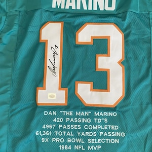 Dan Marino Miami Dolphins Autographed Signed Jersey STATS Dan Marino COA HOLOGRAM
